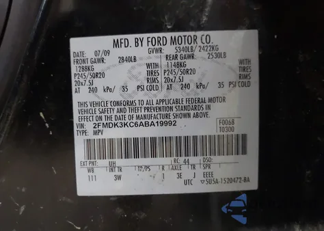 2010 Ford Edge Limited из США, поврежденный, VIN 2FMDK3KC6ABA19992